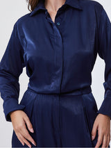 Calça Pantalona Acetinada Azul Marinho