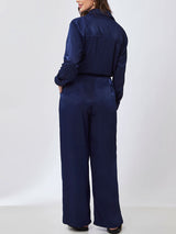 Calça Pantalona Acetinada Azul Marinho