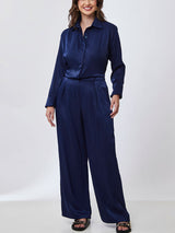 Calça Pantalona Acetinada Azul Marinho