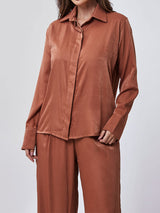 Calça Pantalona Acetinada Camel