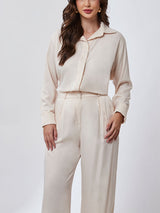 Calça Pantalona Acetinada Perola