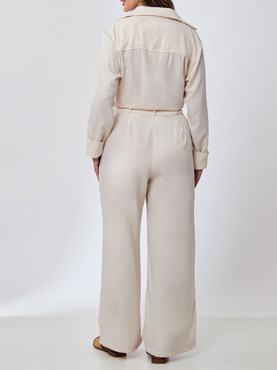 Calça Pantalona Acetinada Perola