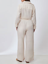 Calça Pantalona Acetinada Perola