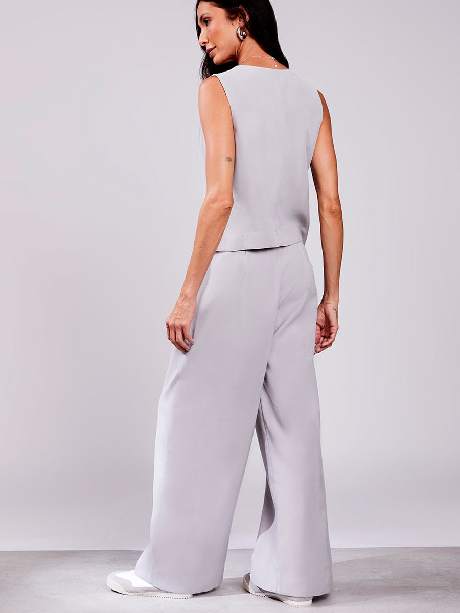 Calça Pantalona Alfaiatada Cinza