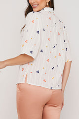 Camisa Manga Curta Algodão Borda Offwhite