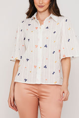 Camisa Manga Curta Algodão Borda Offwhite