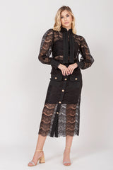 Camisa Renda Manga Longa Preto