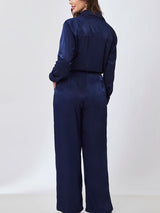 Camisa Acetinada Alongada Azul Marinho