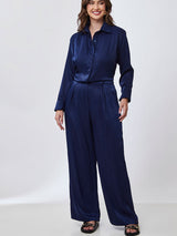 Camisa Acetinada Alongada Azul Marinho