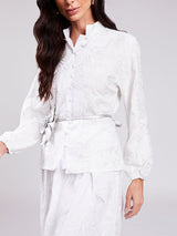 Camisa Bordada  Alto Relevo Fio Metálico Offwhite
