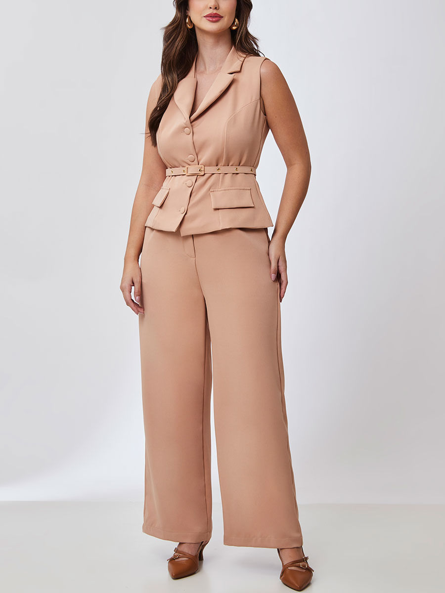 Colete Elegante Alfaiataria Camel