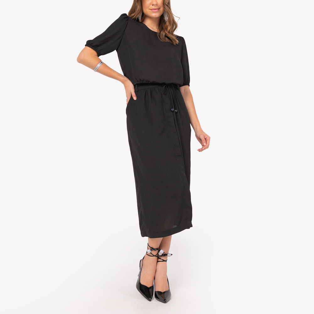 Conjunto Cropped e Saia Midi Preto
