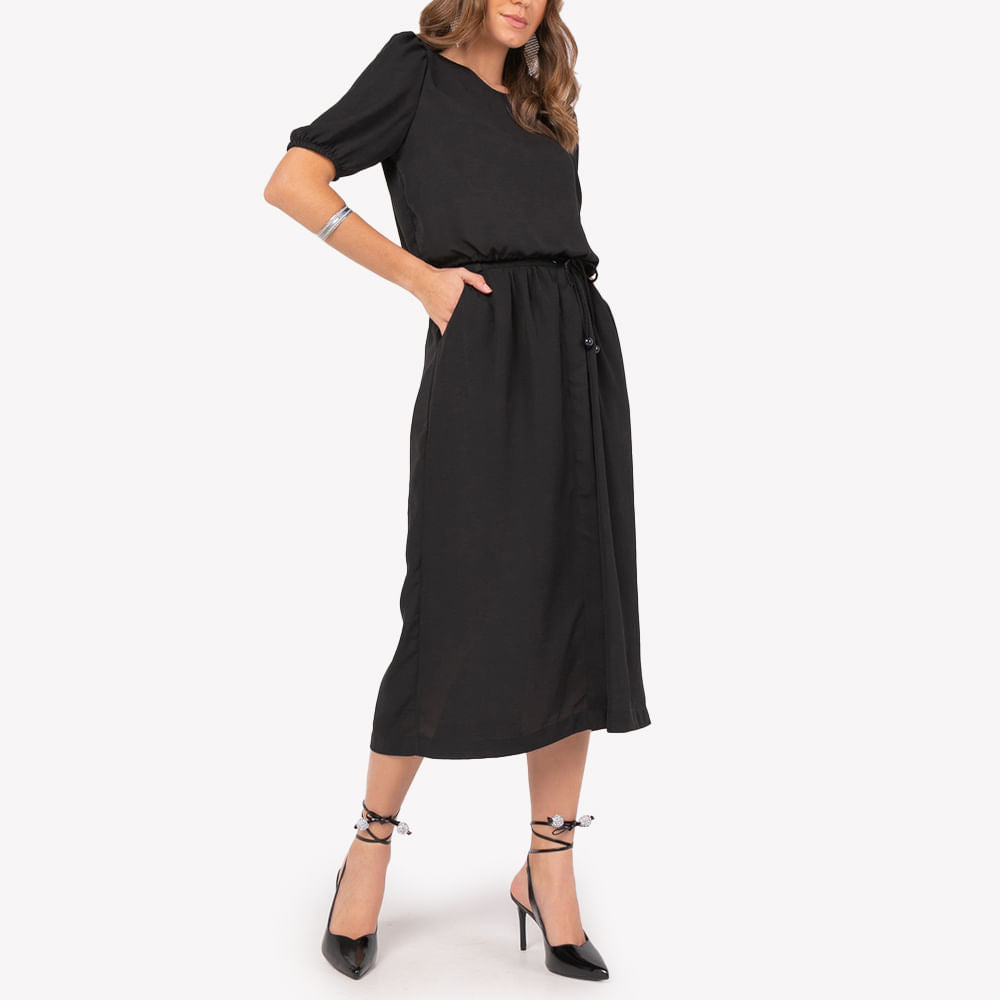 Conjunto Cropped e Saia Midi Preto