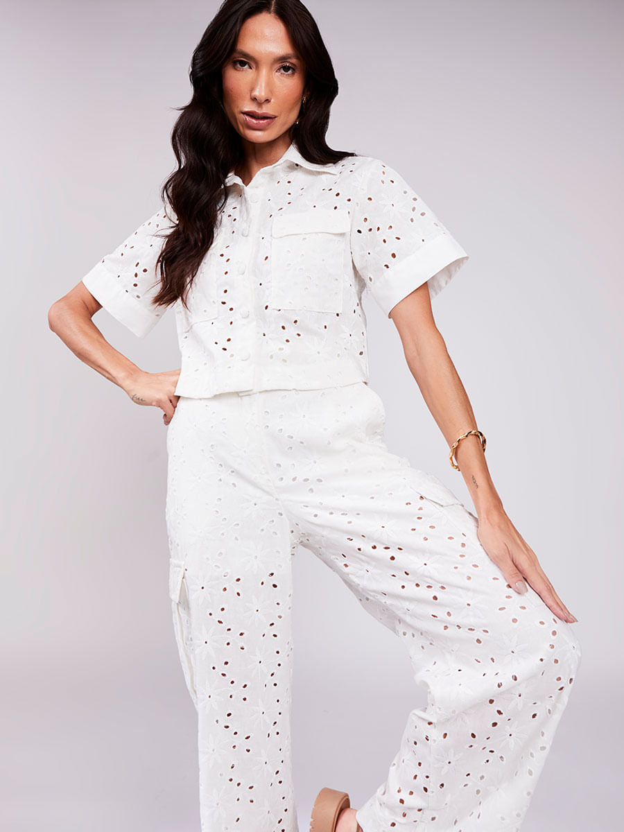 Conjunto Calça e Camisa Laise Linho OffWhite