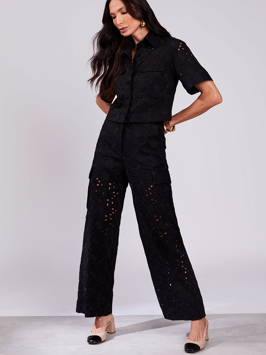 Conjunto Calça e Camisa Laise Linho Preto
