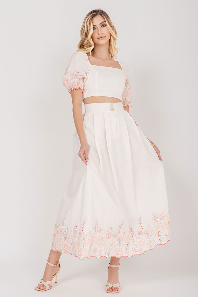 Cropped Linho Decote Quadrado  Coral