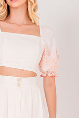 Cropped Linho Decote Quadrado  Coral