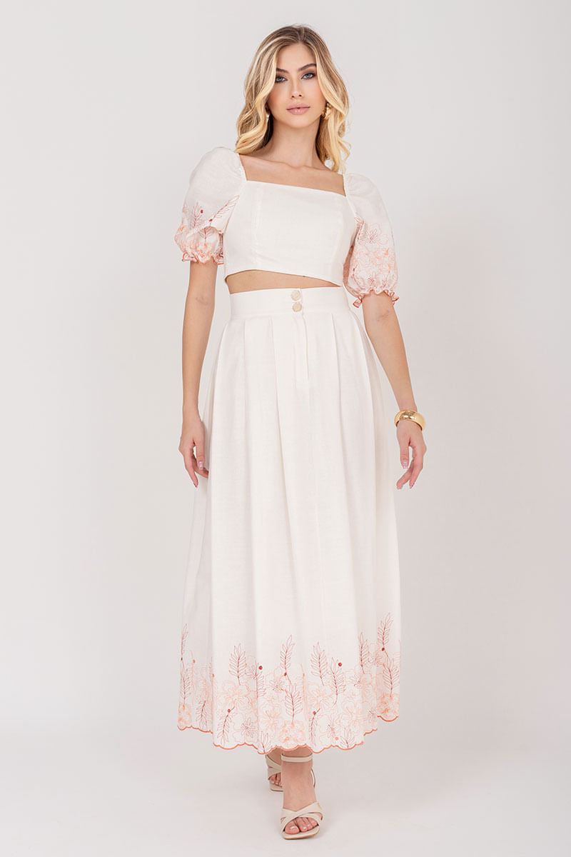 Cropped Linho Decote Quadrado  Coral