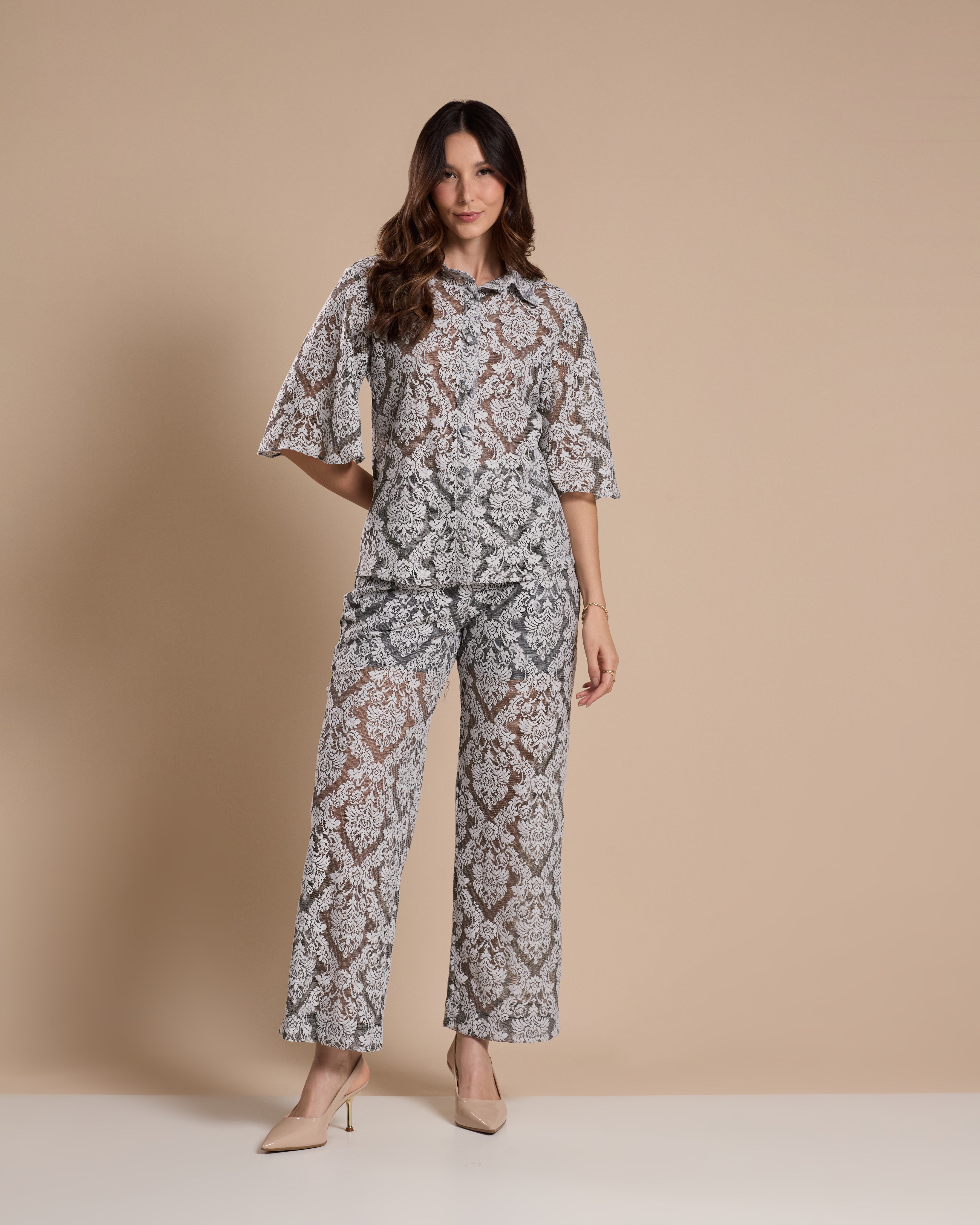 Camisa Renda Cinza