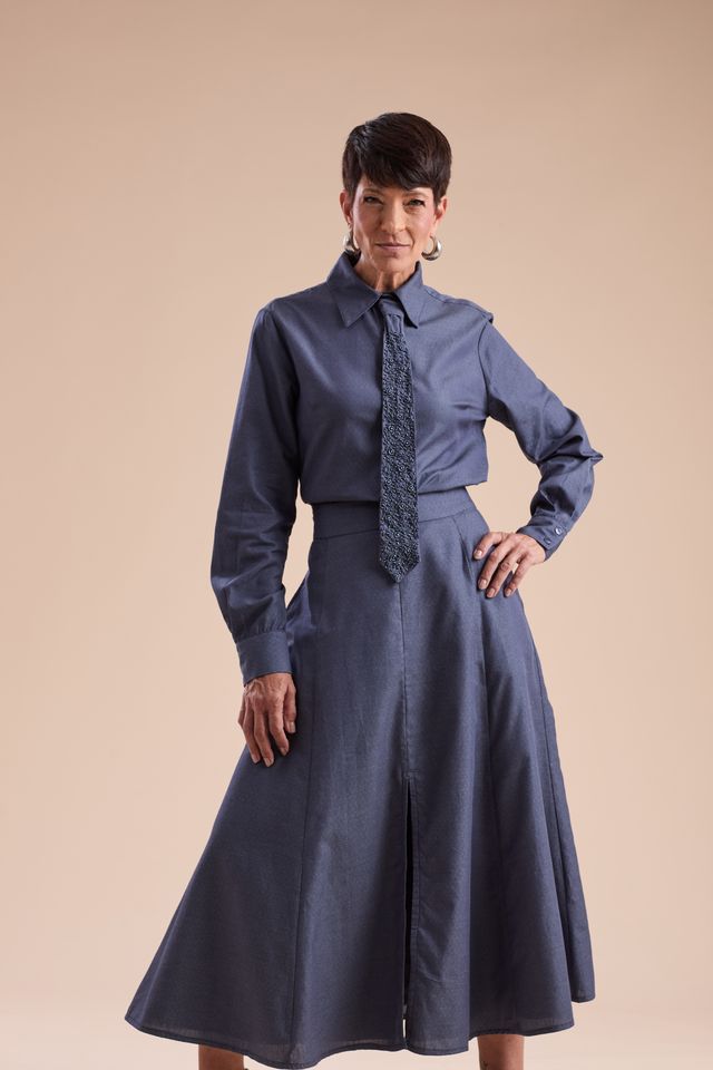 Camisa Alfaiataria micro estampa azul