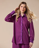 Conjunto Alfaiataria Camisa e Calça Pantalona Roxo