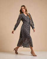 Vestido Midi Renda Flowers Preto