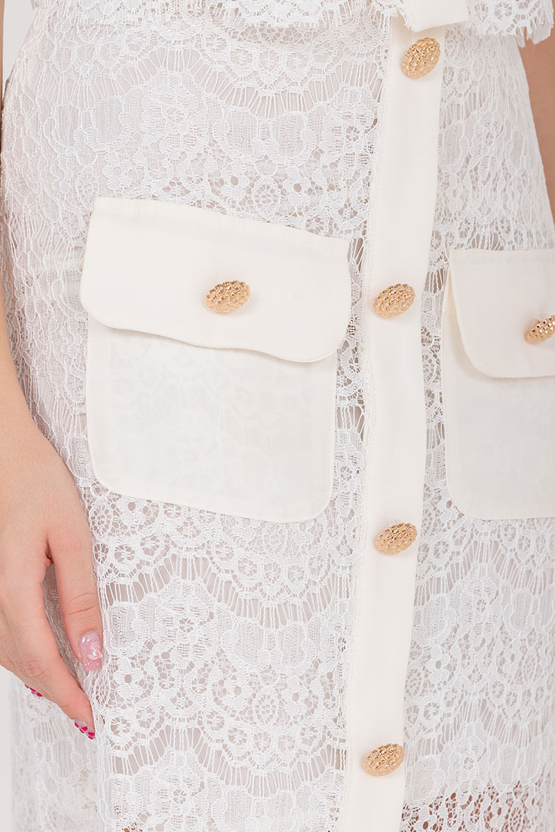 Saia Midi de Renda Offwhite