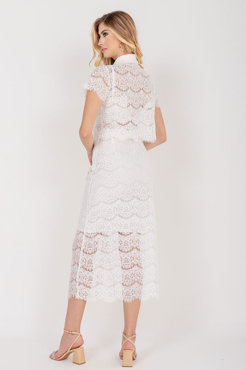 Saia Midi de Renda Offwhite