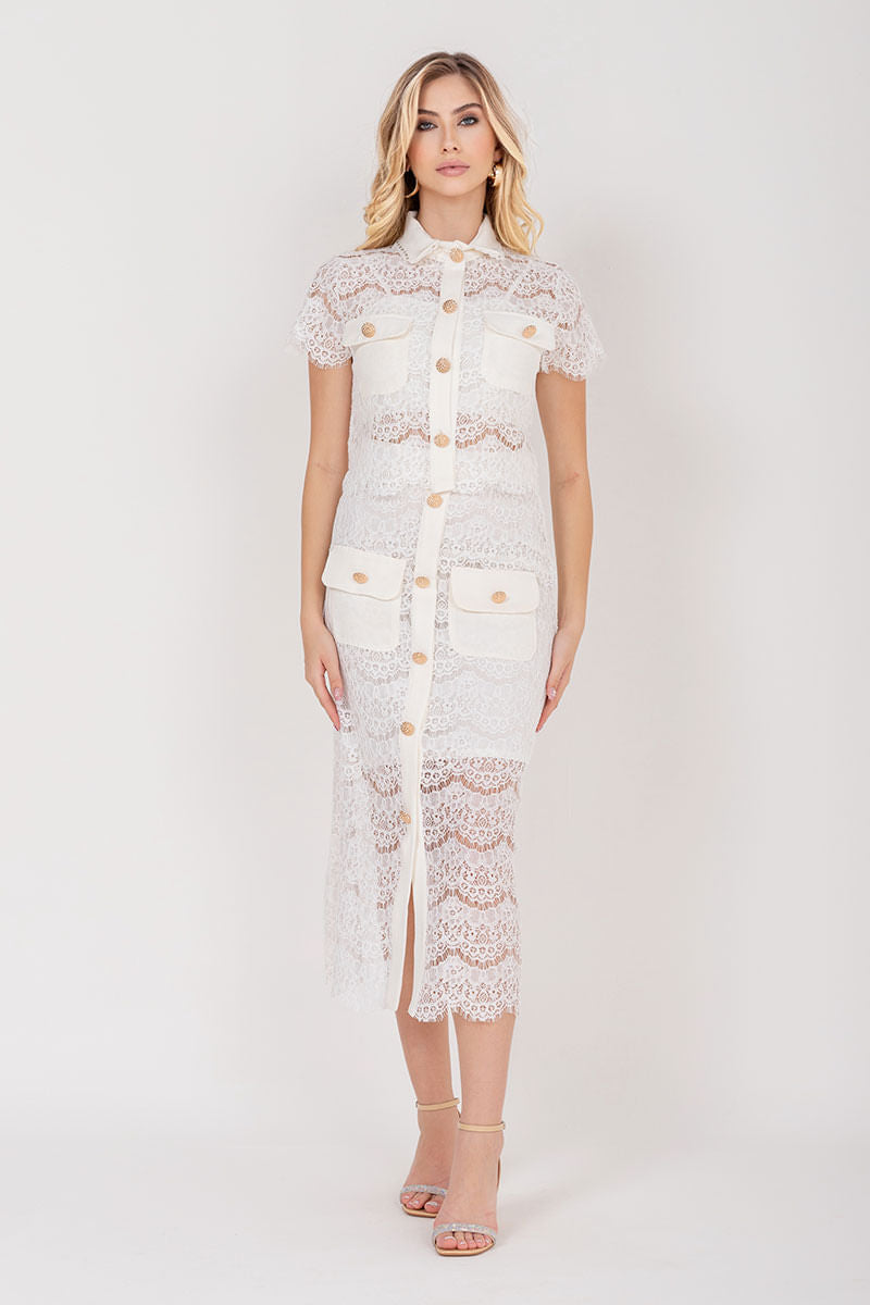 Saia Midi de Renda Offwhite