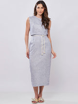 Saia Linho com Fio de Lurex Azul