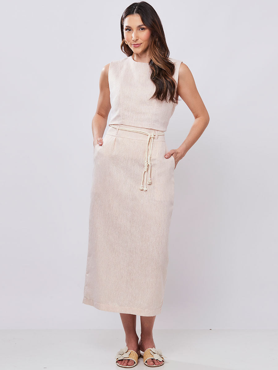 Saia Linho com Fio de Lurex Nude