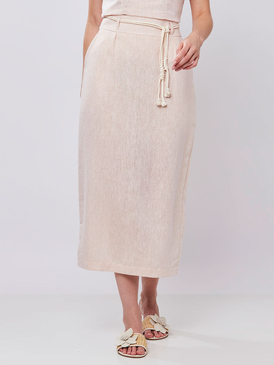 Saia Linho com Fio de Lurex Nude