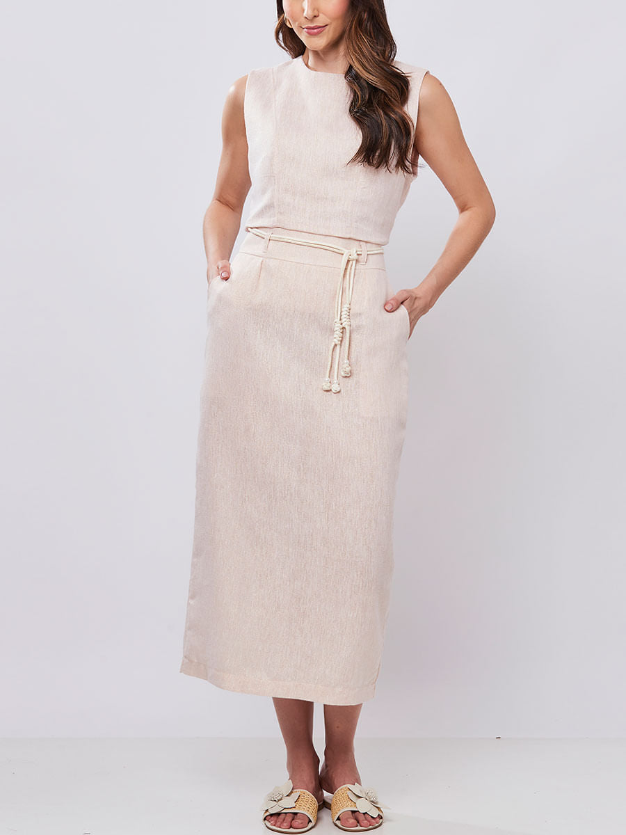 Saia Linho com Fio de Lurex Nude