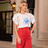 T-shirt Manga Bufante Seja Como Flor Azul