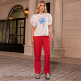 T-shirt Manga Bufante Seja Como Flor Azul
