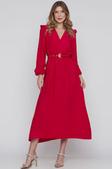 Vestido Longuete Manga Longa Vermelho Cereja
