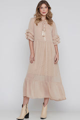 Vestido Fluido Lurex Longuete Areia