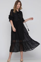 Vestido Fluido Lurex Longuete Preto