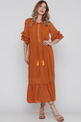Vestido Fluido Lurex Longuete Terracota