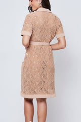 Vestido Renda Manga Curta Areia