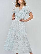 Vestido Laise Bordado Longuete Azul