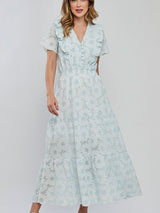 Vestido Laise Bordado Longuete Azul