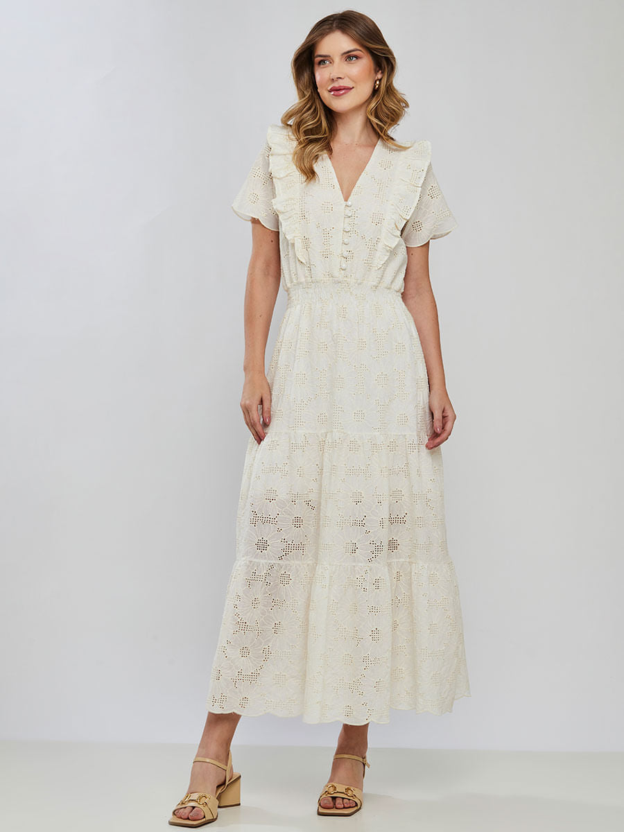 Vestido Laise Bordado Longuete Offwhite