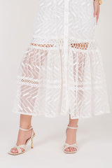 Vestido Longo Renda Manga Longa Offwhite
