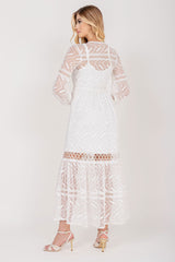 Vestido Longo Renda Manga Longa Offwhite
