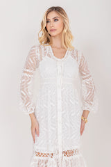 Vestido Longo Renda Manga Longa Offwhite