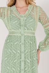 Vestido Longo Renda Manga Longa Verde