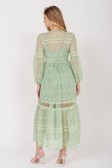 Vestido Longo Renda Manga Longa Verde