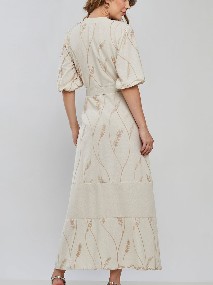 Vestido Laise Bordado Longuete Bege