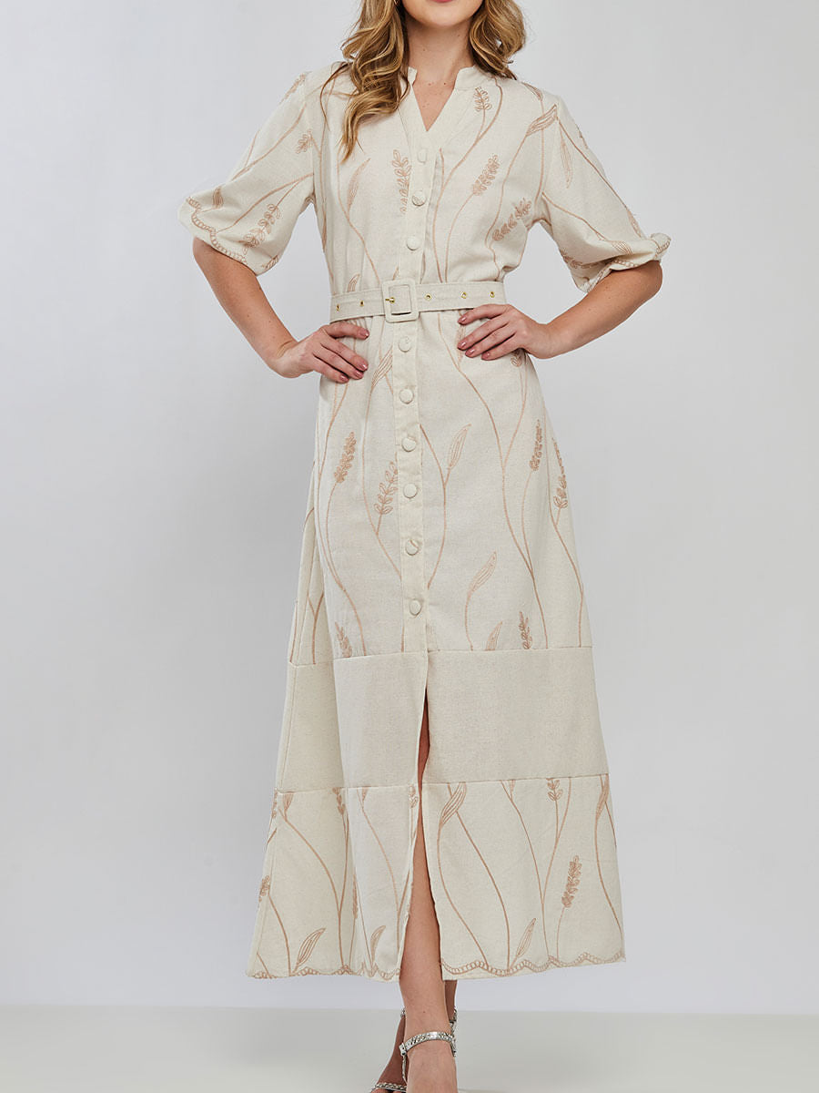 Vestido Laise Bordado Longuete Bege